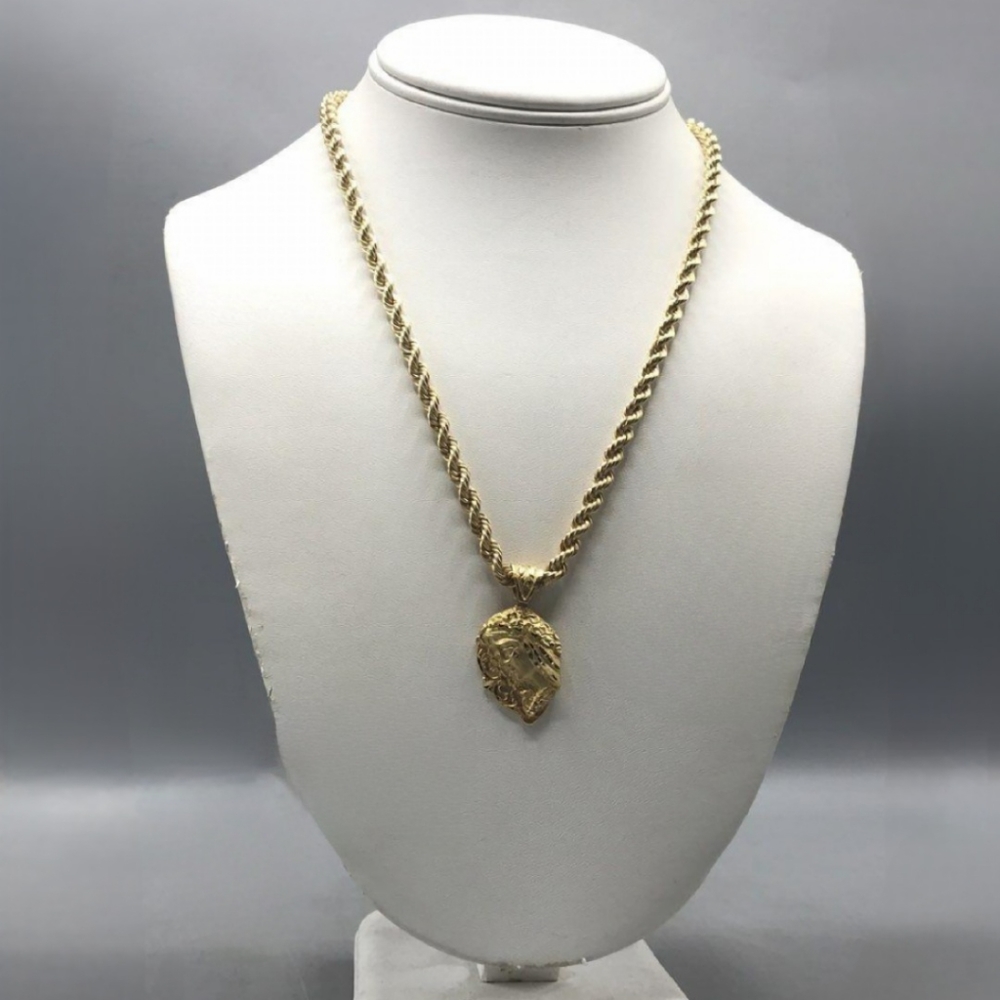 18k Gold jofisa rope  chain with 18k gold pendant virgin Mary (authentic gold)